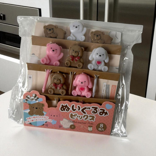 Palitos Decorativos para Lancheira Infantil – Kit 8 Unidades Ursinhos e Cachorrinhos