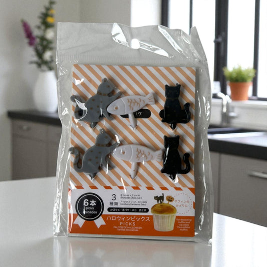 Palitos Decorativos para Lancheira Infantil – Kit 6 Unidades Gato e Peixe