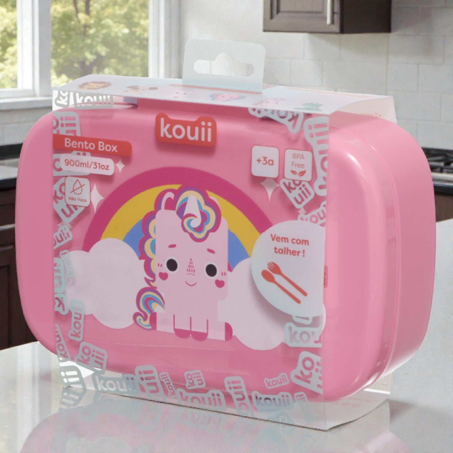 Lancheira Bento Box Infantil Kouii – 900ml | Com Divisórias e Talher | BPA Free