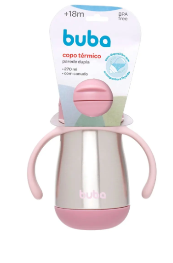 Garrafa Térmica Infantil Buba com Canudo em Silicone Retrátil e Alças