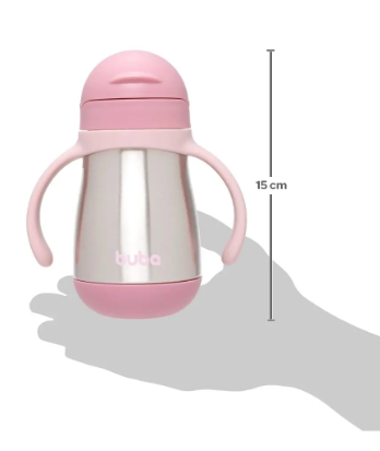 Garrafa Térmica Infantil Buba com Canudo em Silicone Retrátil e Alças