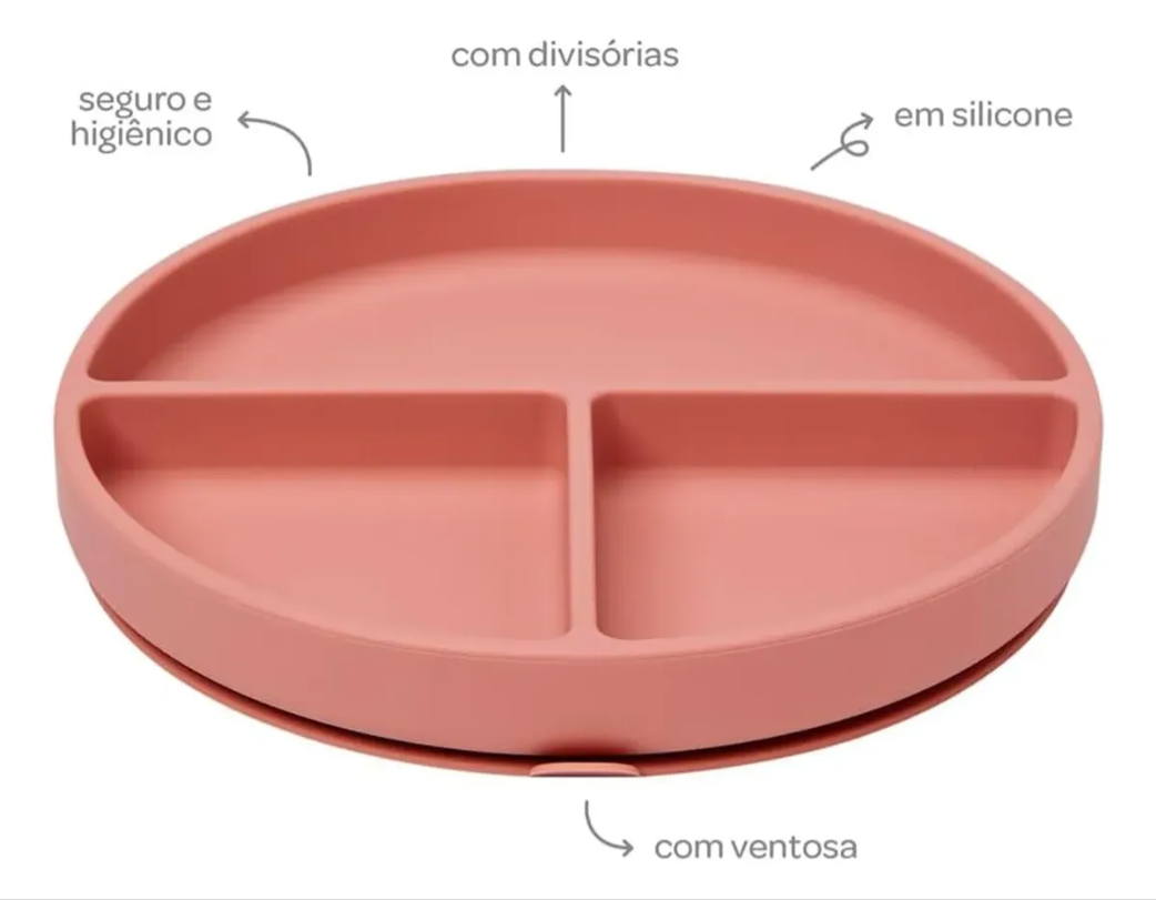 Prato Infantil em Silicone com Ventosa Buba – 3 Divisórias | BPA Free | +6 Meses