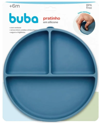 Prato Infantil em Silicone com Ventosa Buba – 3 Divisórias | BPA Free | +6 Meses