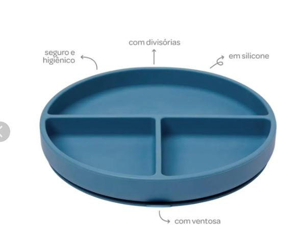 Prato Infantil em Silicone com Ventosa Buba – 3 Divisórias | BPA Free | +6 Meses