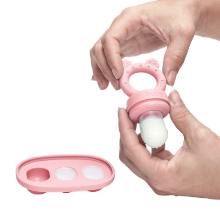 Kit Introdução Alimentar Buba Rosa | Alimentador Porta Frutas + Forma de Gelo em Silicone