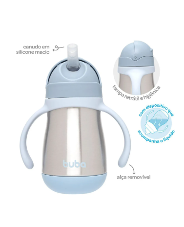 Garrafa Térmica Infantil Buba com Canudo em Silicone Retrátil e Alças