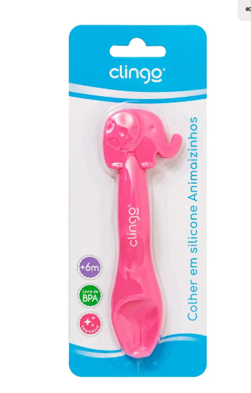 Colher Infantil em Silicone Clingo Animais – Macia para Introdução Alimentar +6 Meses