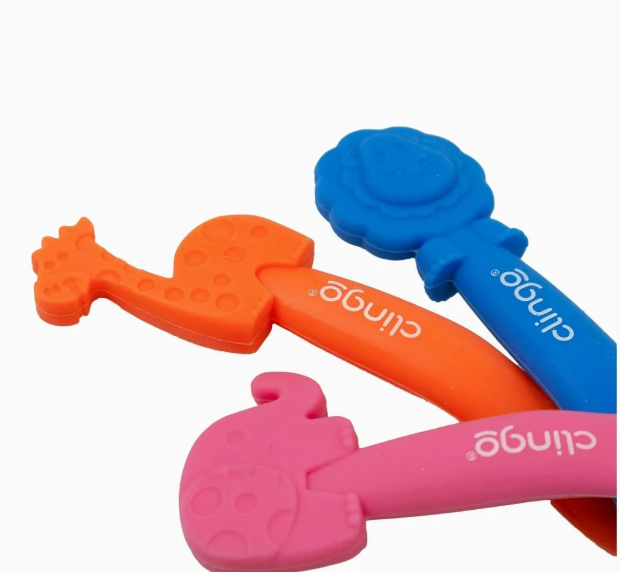 Colher Infantil em Silicone Clingo Animais – Macia para Introdução Alimentar +6 Meses