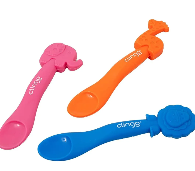 Colher Infantil em Silicone Clingo Animais – Macia para Introdução Alimentar +6 Meses