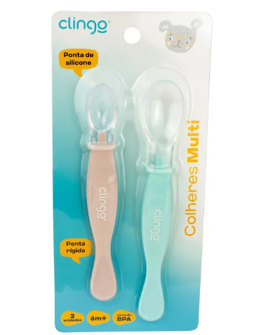 Kit Colheres para Introdução Alimentar Clingo – Silicone e Ponta Rígida +6 Meses (2 Unidades)