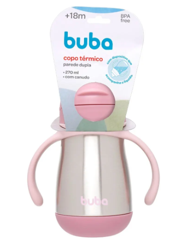 Copo Térmico Infantil Buba 270ml com Canudo e Alças – Parede Dupla +18M