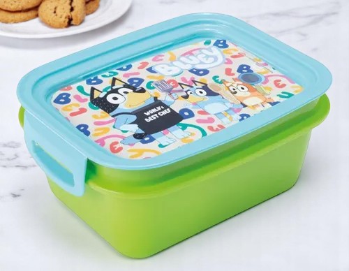 Lancheira Infantil Bluey Verde com Divisória - 850ml | Tampa Azul com Trava