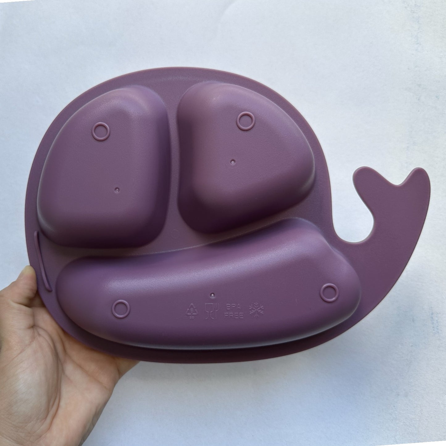 Prato Infantil Baleia Clingo com Tampa – Silicone com 3 Divisórias (6m+)