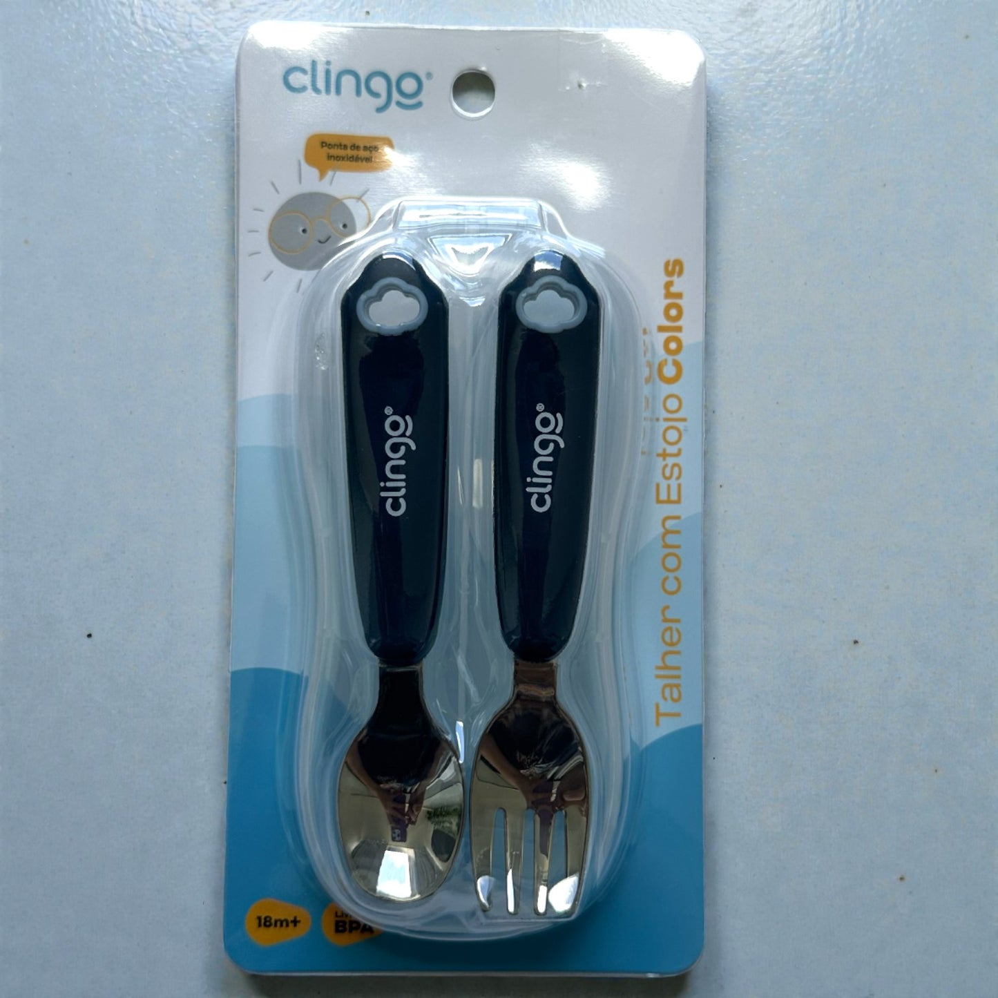 Talher Infantil Clingo com Estojo – Colher e Garfo em Aço Inox (18m+)