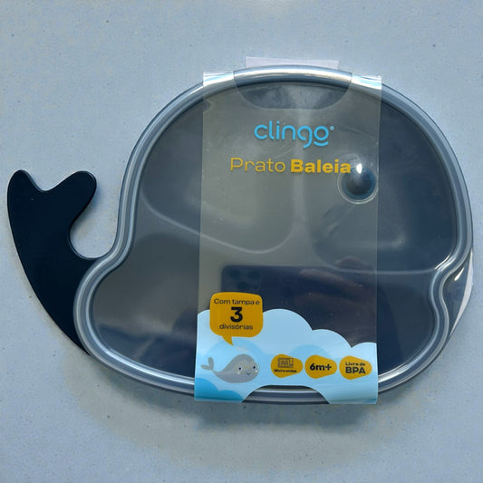Prato Infantil Baleia Clingo com Tampa – Silicone com 3 Divisórias (6m+)