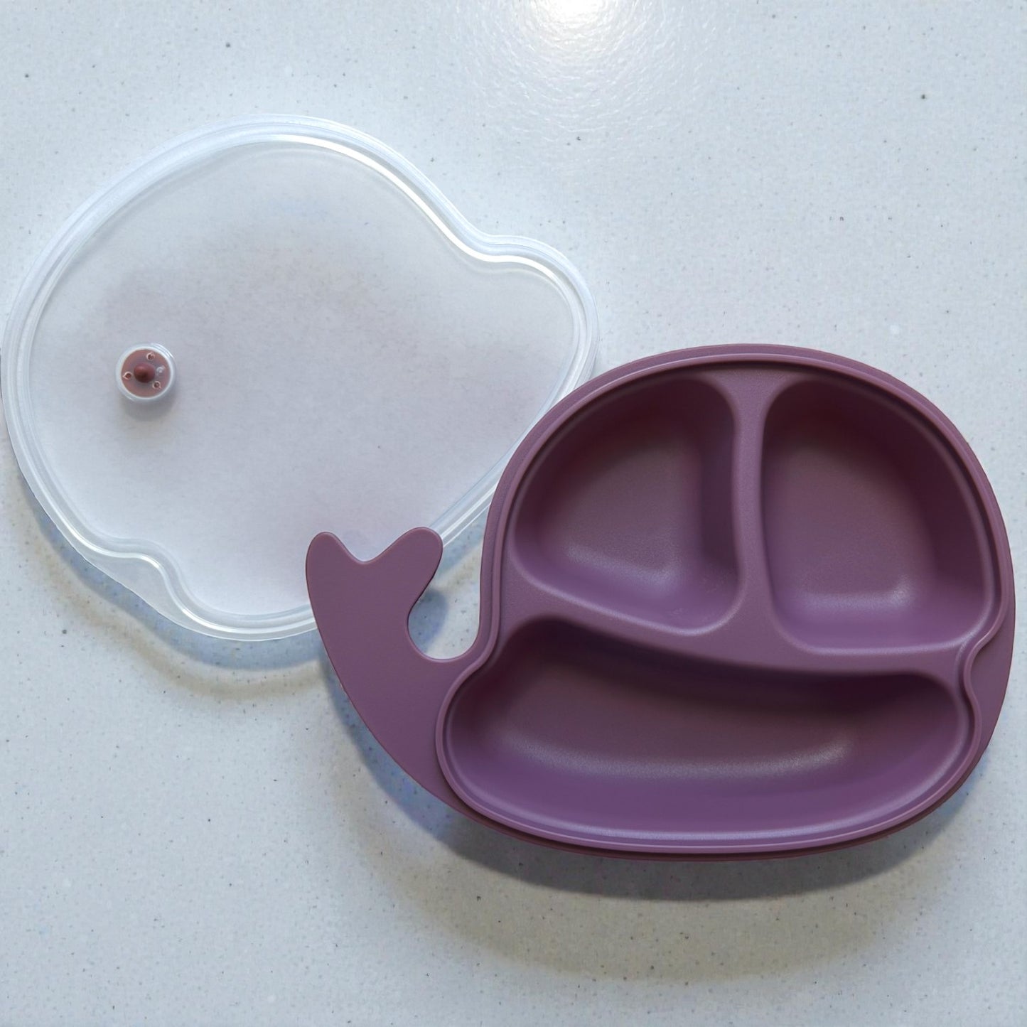 Prato Infantil Baleia Clingo com Tampa – Silicone com 3 Divisórias (6m+)