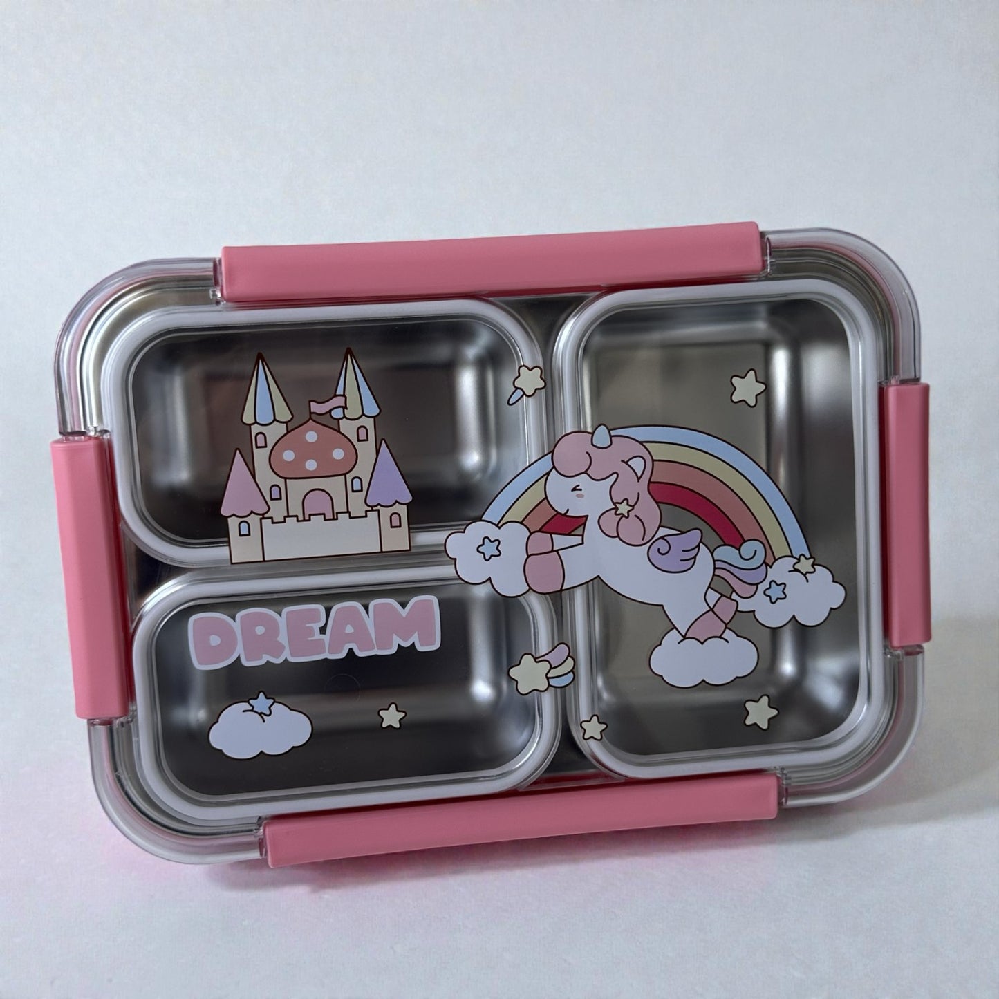 Lancheira Infantil Inox 3 Divisórias – Tampa com Travas - Modelos Dream e Space