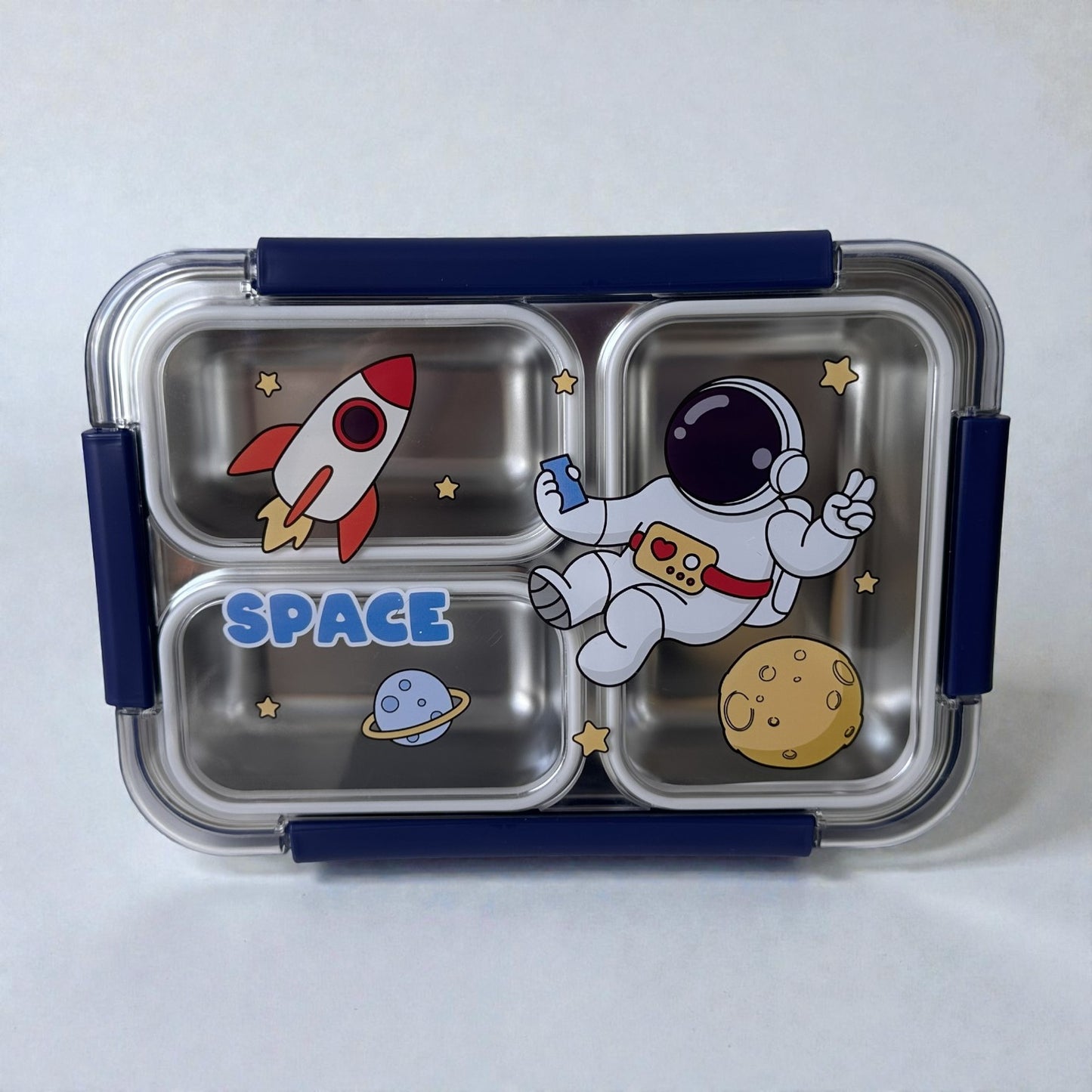Lancheira Infantil Inox 3 Divisórias – Tampa com Travas - Modelos Dream e Space