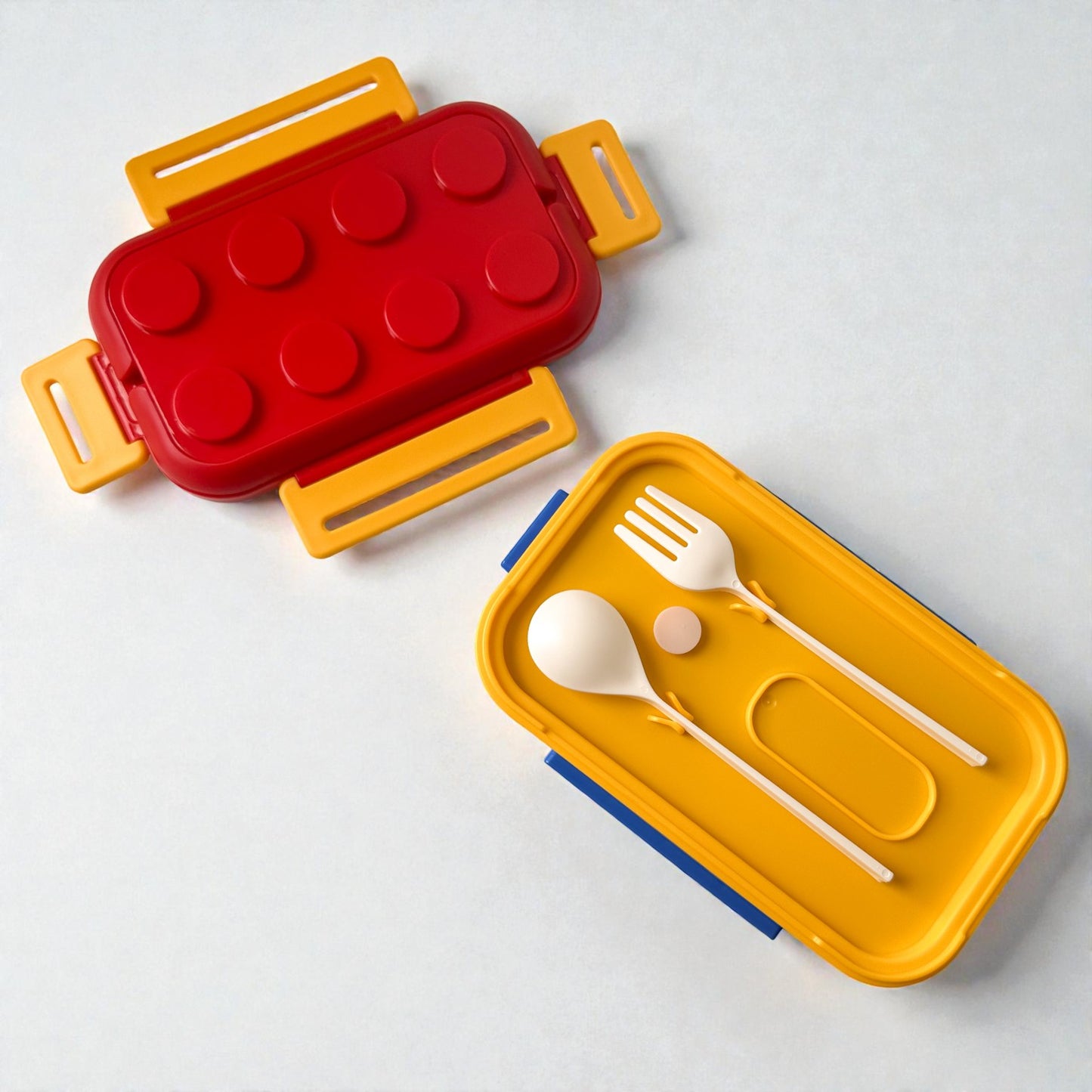 Lancheira Infantil com Divisórias e Talheres – Estilo Blocos, Colorida e Prática para o Dia a Dia