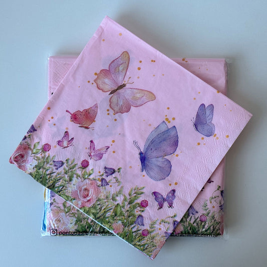 Guardanapo Borboletas Rosa – 33x33cm (20 un)
