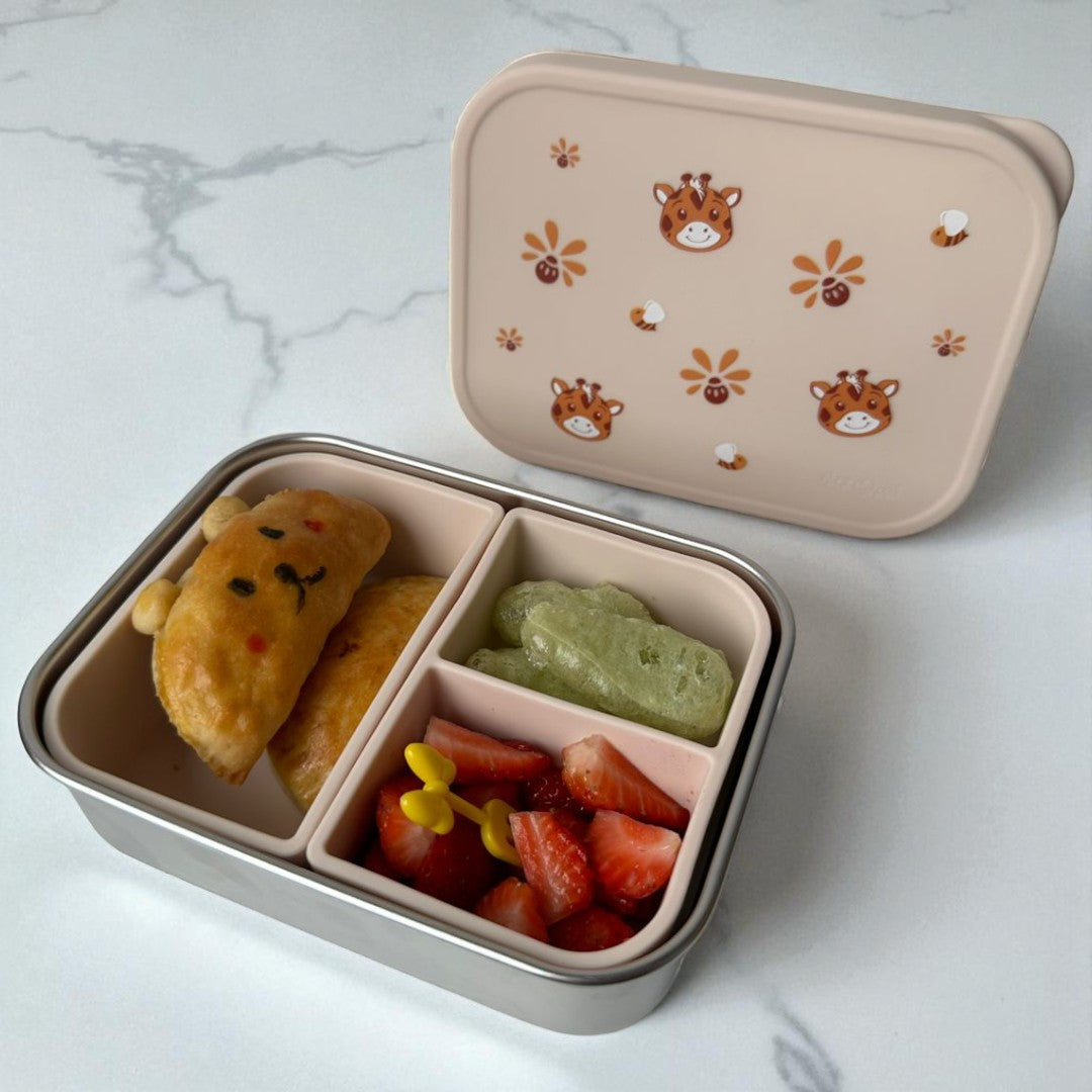 Lancheira Infantil Inox com Divisórias – Modelos Dino, Gatinha e Girafa