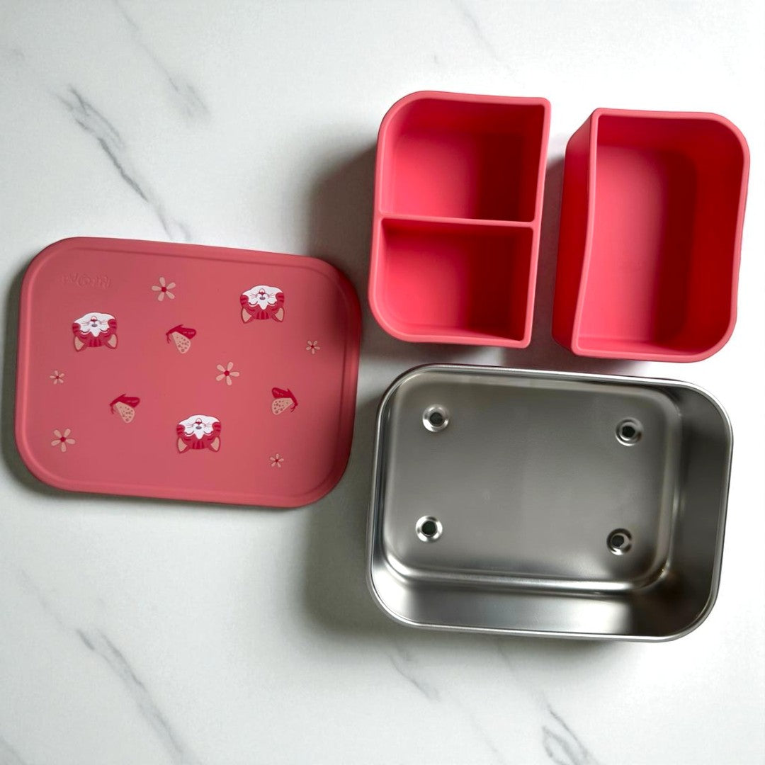 Lancheira Infantil Inox com Divisórias – Modelos Dino, Gatinha e Girafa