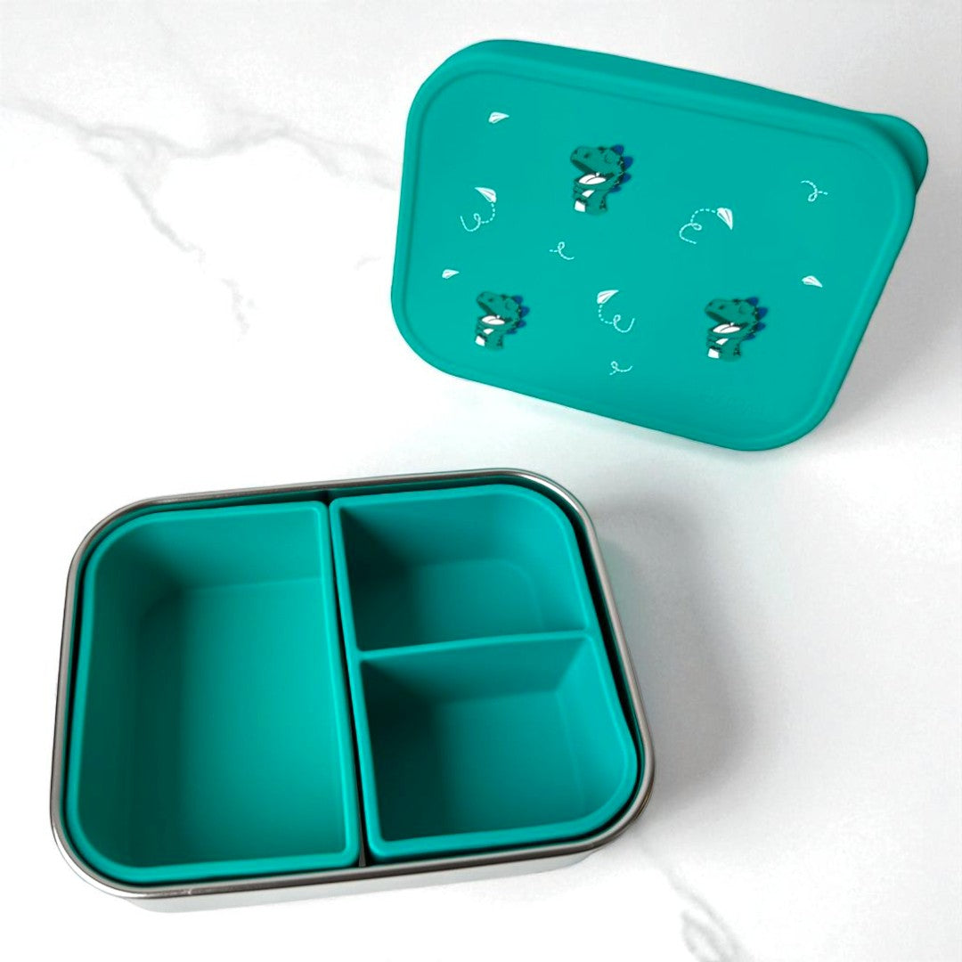 Lancheira Infantil Inox com Divisórias – Modelos Dino, Gatinha e Girafa