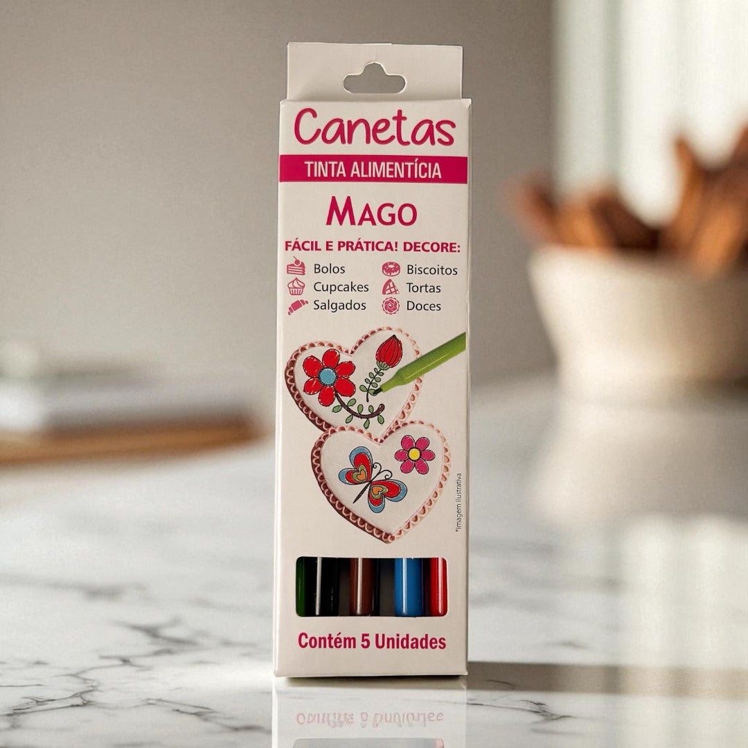 Canetas Tinta Alimentícia Mago – Kit com 5 a 8 Cores para Decorar Frutas e Pães da Lancheira