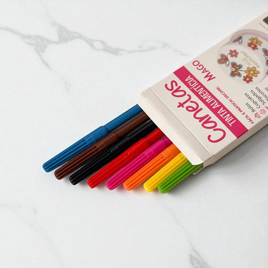 Canetas Tinta Alimentícia Mago – Kit com 5 a 8 Cores para Decorar Frutas e Pães da Lancheira