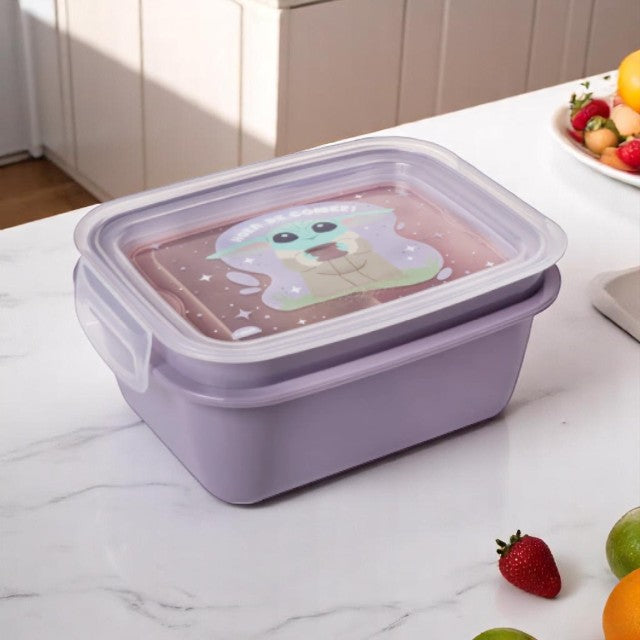 Lancheira Infantil Baby Yoda Lilás - 630ml | Com Tampa Decorada e Divisória Removível