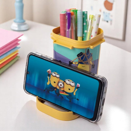 Porta-lápis Minions com Suporte de Celular