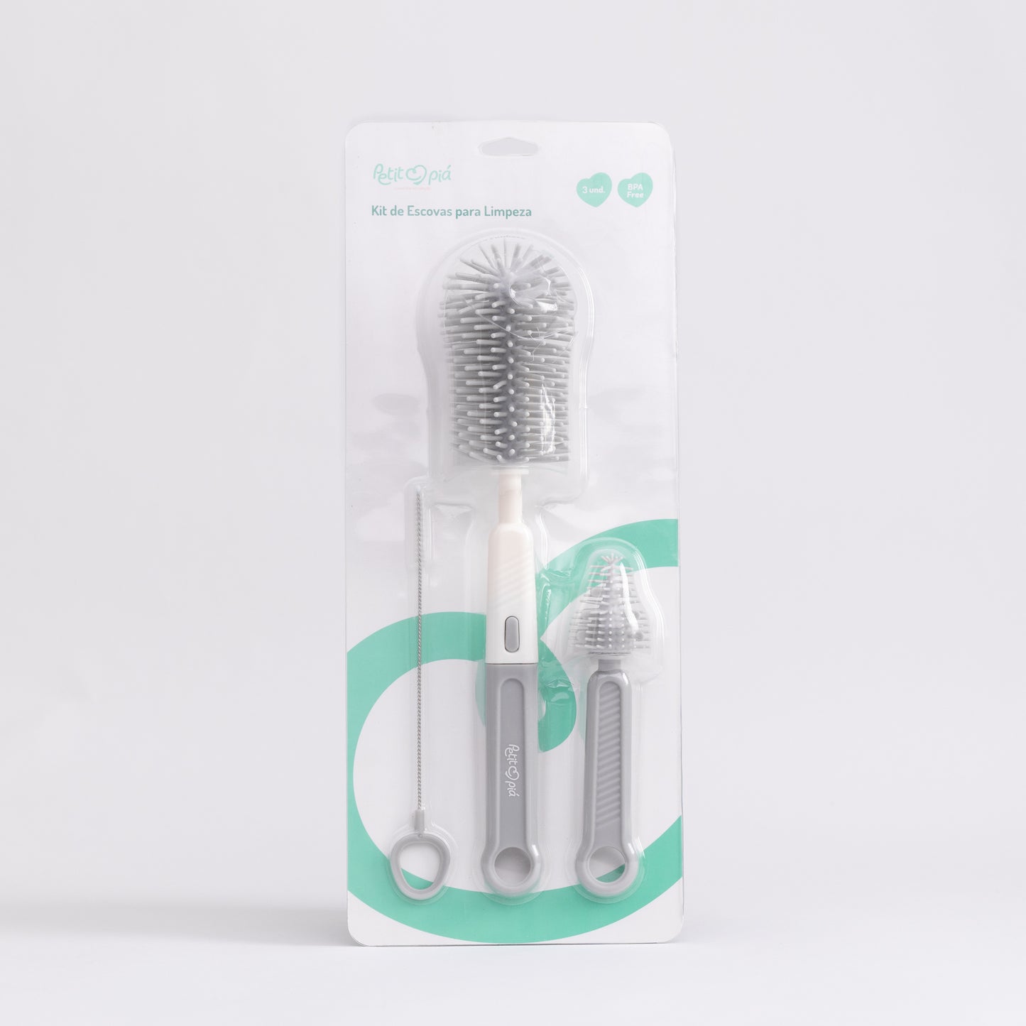 Kit de Escovas para Limpeza Garrafas e Mamadeiras (3 Peças)